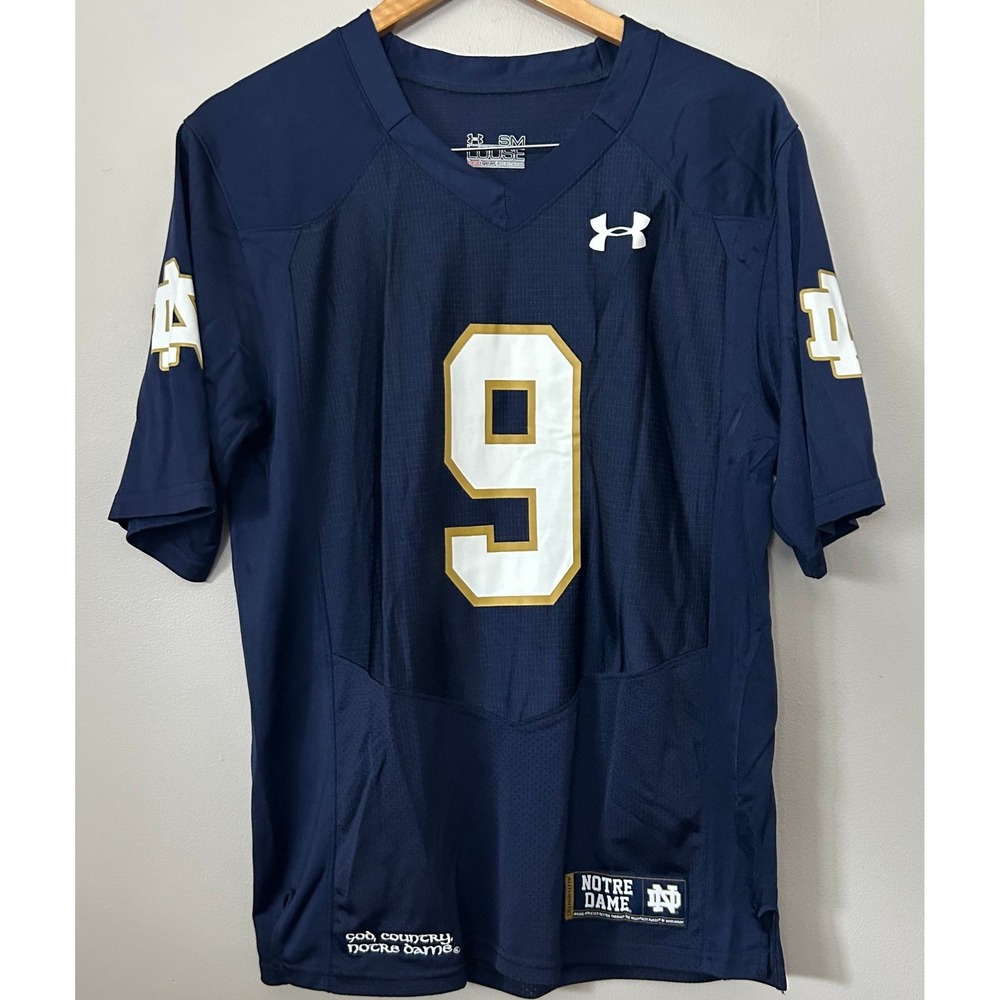 Under‎ Armour Notre Dame Jersey Mens SM Blue NCAA Football #9 Authentic Loose